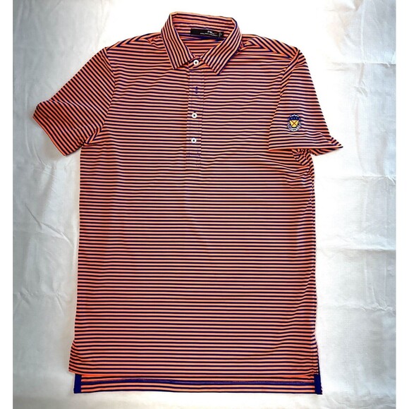 RLX Ralph Lauren Size Small Mens Striped Polo Shirt Blue & Orange Bel Air C. C. - Picture 1 of 3